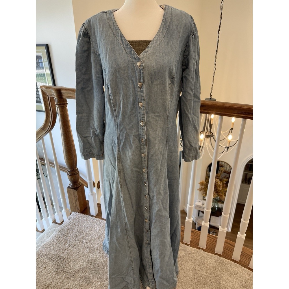 Cottagecore Denim Blue Vintage Maxi Dress Vintage Blue Modest Women's M/L Read